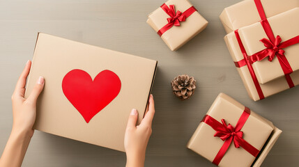 Person packing gifts into shipping boxes to send to loved ones far away, thoughtful gestures, gift wrapping, distance, connection, love