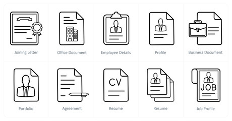 A set of 10 Human Resources icons as joining letter, office document, employee details