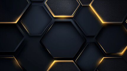 Textured black hexagonal pattern creating contemporary background.  AI generation.