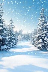 Fototapeta premium Snowy Path Through a Winter Wonderland. Scenic View of a Forest Covered in Fresh Snow on a Sunny Day
