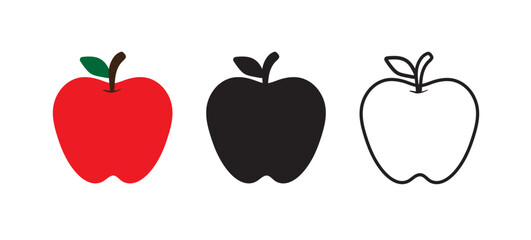 Apple icon set. Apple silhouette on white background. Apple line art. Red apple icon. Healthy food. Vector illustration
