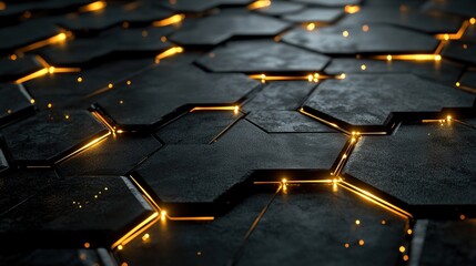 Hexagonal Black and Gold Abstract Pattern Design