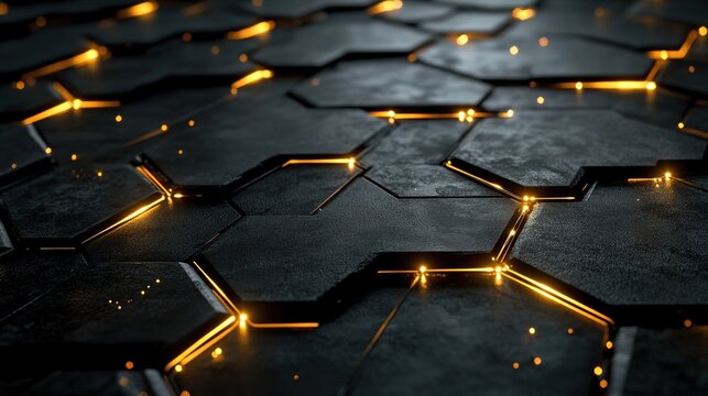 Hexagonal Black and Gold Abstract Pattern Design