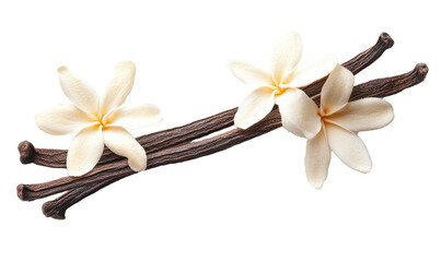 Vanilla flower dried sticks on transparent background