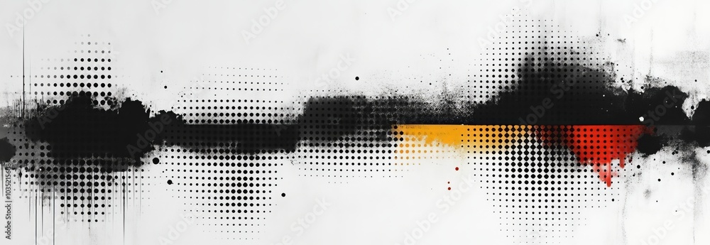 Poster Shapes with distorted geometric shapes. Logo distorted by noise. Trendy defect error shapes. Glitched frame. Grunge texture. Distressed effect. Modern shapes with a halftone dots screen print