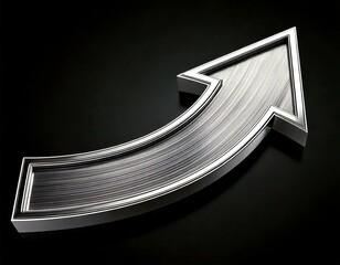 3d metal metallic silver steel curved arrow sign symbol isolated on a black background cursor web element curve