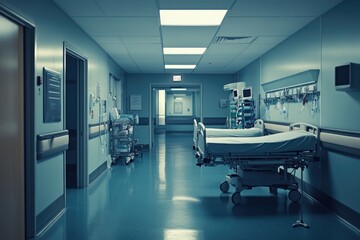 A standard hospital room with a single hospital bed, ideal for use in healthcare and medical settings