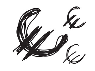 Hand drawn euro icon, European currency sign, coin symbol, euro drawing, price vector illustration