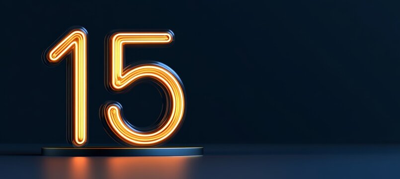 Number Fifteen, Numeral 15, Neon Light, Orange Glow, Dark Background, Illuminated, Rendering - Powered by Adobe