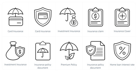A set of 10 Insurance icons as card insurance, investment insurance, insurance claim