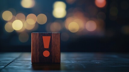 Exclamation Mark on Wooden Block