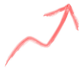 右にジグザグと上昇する赤色の水彩風矢印