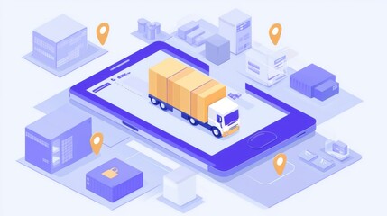 Digital logistics platform showing real-time shipment tracking on a mobile device, tech innovation