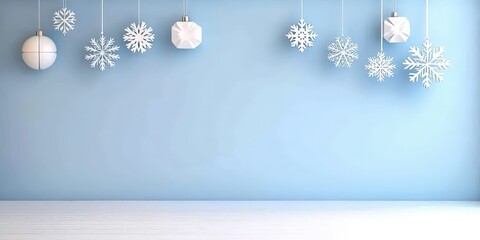 Winter Decorations on Light Blue Background