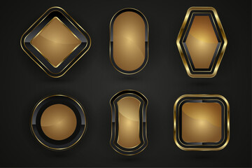 Set of six premium buttons vector, illustration are on the dark gradient background design. A groups of Luxury rectangle, circle, ovals and special shapes button vector