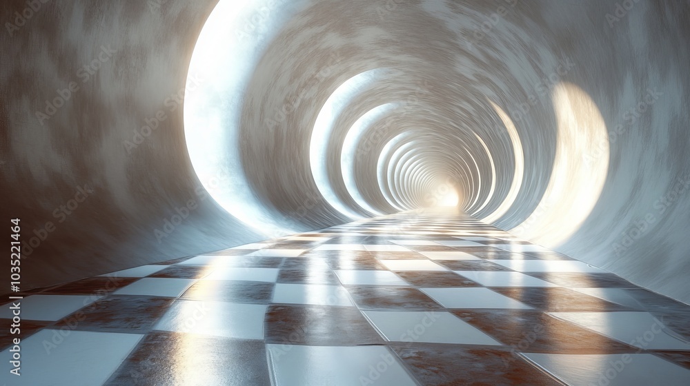 Canvas Prints A long, narrow tunnel with a checkered floor