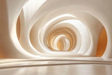 Obraz premium Minimalist architectural hallway with soft curves and warm lighting symbolizing elegance fluidity and modern design in a serene luminous setting