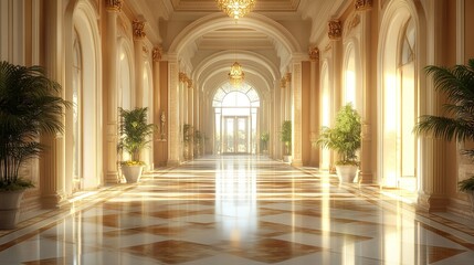 Fototapeta premium Grand Hallway with Sunlight