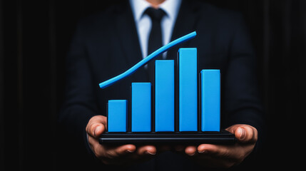 Business person evaluates metrics for charts and graphs with statistics to innovative analyze business potential and forecast future development of companies growth., setting goals for expansion.