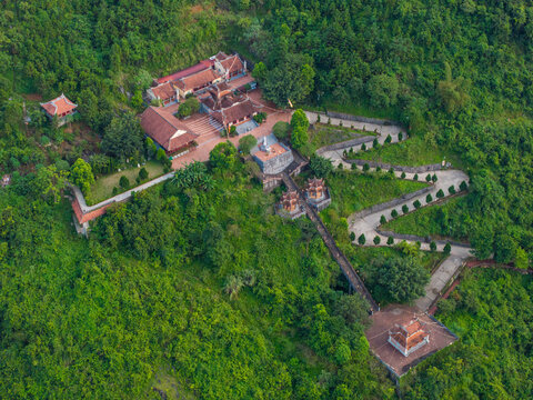 Aerial view of Truc Lam Phat Tich pagoda close to the Ban Gioc waterfall in Northern Vietnam
