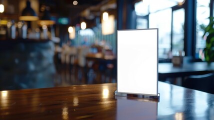 Empty menu stand on table in a restaurant with modern decor and ambiance