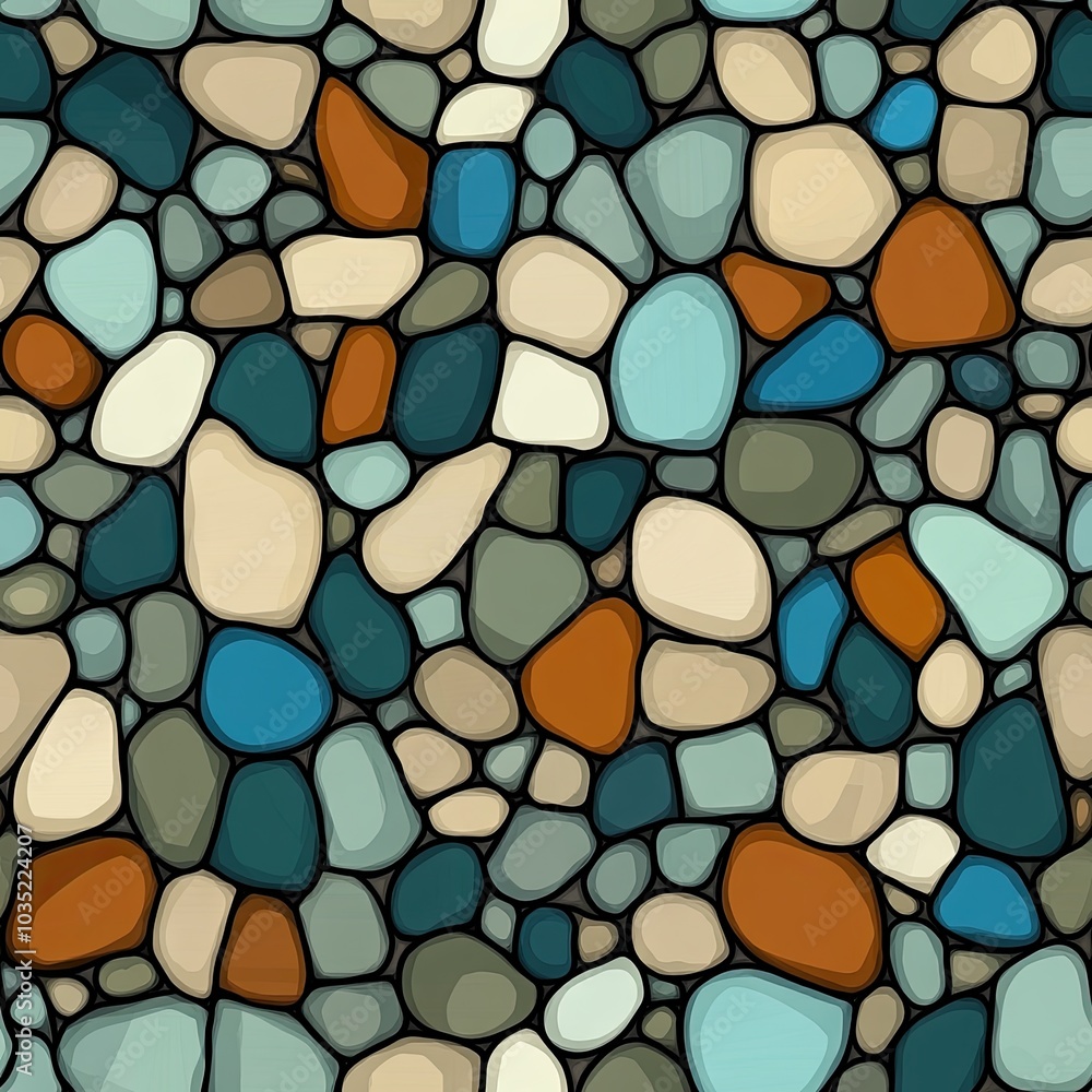 Aufkleber exploring a seamless digital art pattern of colorful rocks and pebbles with textured details in eart