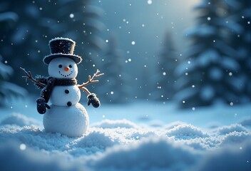 Fototapeta premium Smiling Snowman in a Winter Wonderland - A Magical Christmas Holiday Scene