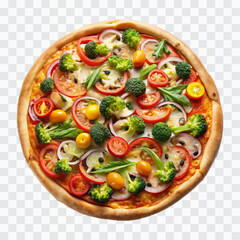 delicious pizza with ham and bacon slices, mozzarella cubes, tomatoes, bell pepper png design 