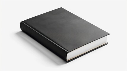 Closed black book on a white background showcasing simplicity and minimalism in design.