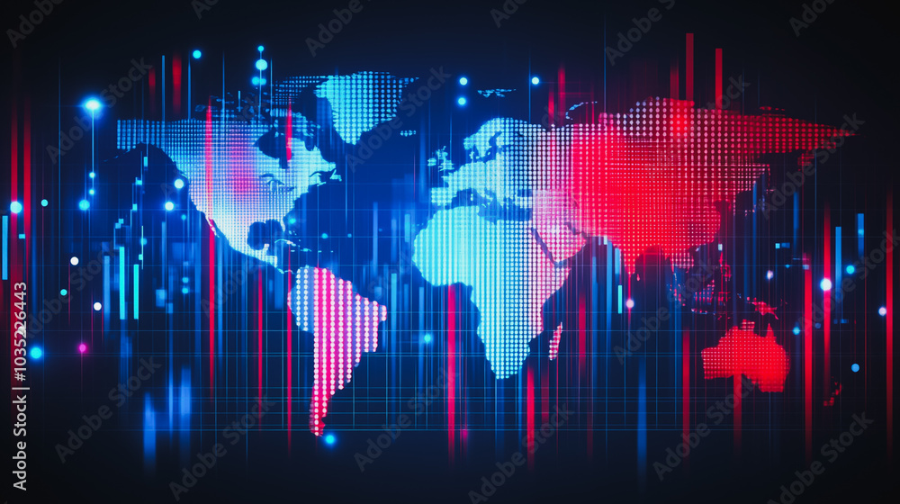 Wall mural abstract business network around the world and charts and graphs with statistics to innovative analy