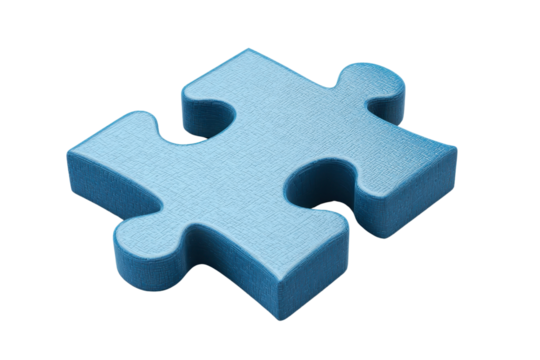 Blue puzzle piece on transparent background. symbolizing a solution concept. Perfect for teamwork, problem-solving, and completion themes. - Powered by Adobe
