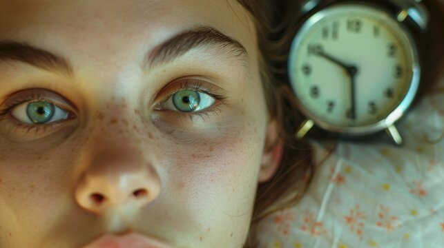 Close-up shot of a person with a clock in the background, great for time-related concepts or introspective scenes