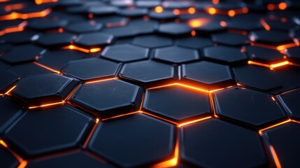 Obraz premium Abstract 3D Hexagon Pattern with Glowing Orange Lines