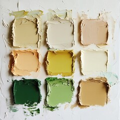 A palette of assorted paint colors arranged in a grid for artistic inspiration and color selection