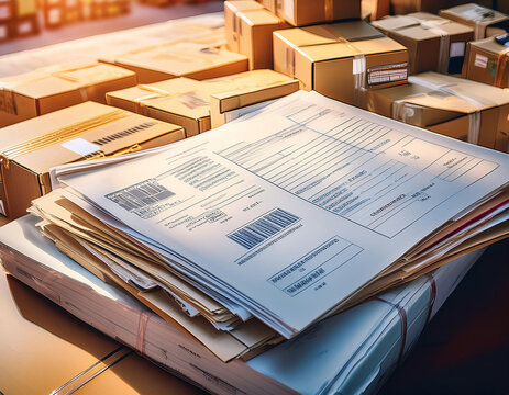 Close-Up of an Export Documentation and Shipping Labels