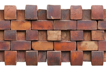 Close-up of an artistic brick wall pattern with various shades of brown and red, showcasing texture and symmetry in construction design.
