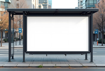 Blank white horizontal billboard isolated on light background, front view. Mockup, 3D Rendering
