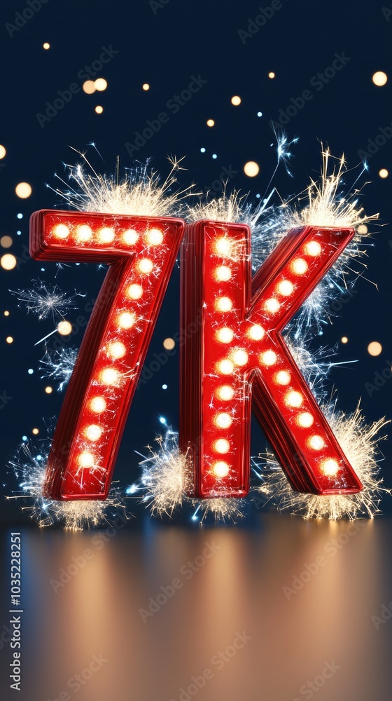 Poster glowing red 7k celebration with illuminated glass design and sparkling effects for a dynamic event a