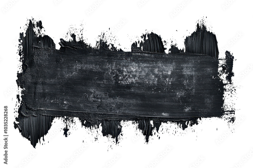 Poster bold black brushstroke with textured edges on a transparent background, ideal for artistic projects 