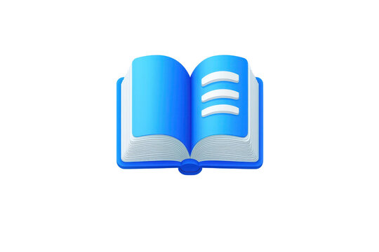 Blue open book icon with curved pages on a transparent background, representing knowledge and learning in a digital format.