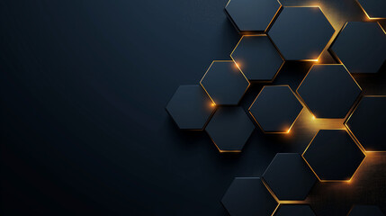 Vector black background with hexagon pattern with space for text. AI generation