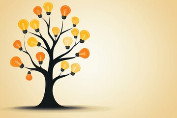An infographic depicting a tree with light bulbs as leaves, symbolizing the growth of creative ideas, with blank space on the right for commercial use or branding.
