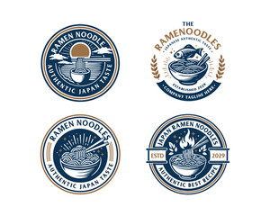 Naklejka premium Set bundle Ramen noodle with Chopstick Asian food logo template for business