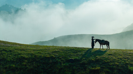 Blue sky and fresh morning. A peaceful, refreshing feeling. View of the hills surrounding Ba Quang, Ha Lang district, Cao Bang province, Vietnam