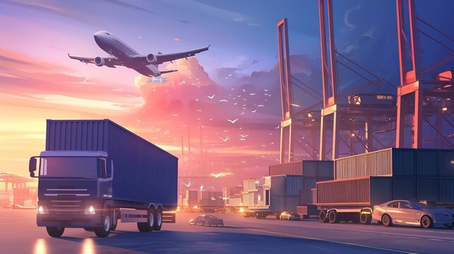 Third party logistics, transportation, cargo export, import. Integrated warehousing and transportation operations services. 3d rendering