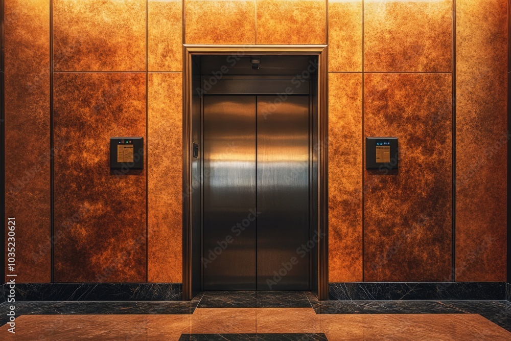 Poster elevator in modern building with textured floor, suitable for architecture and interior design use