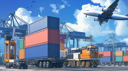 Third party logistics, transportation, cargo export, import. Integrated warehousing and transportation operations services. 3d rendering