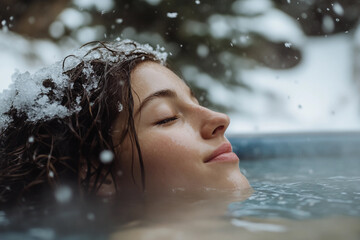 Obraz premium Generative AI captures serene winter resort spa experience in snowfall