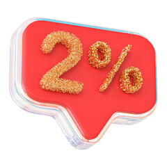 2 Percent Discount Red Number 3D Badge 