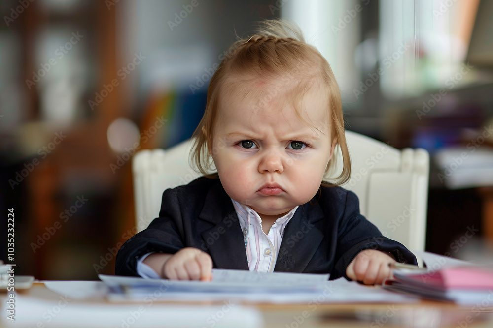 Poster created with generative ai image of small angry child boss
